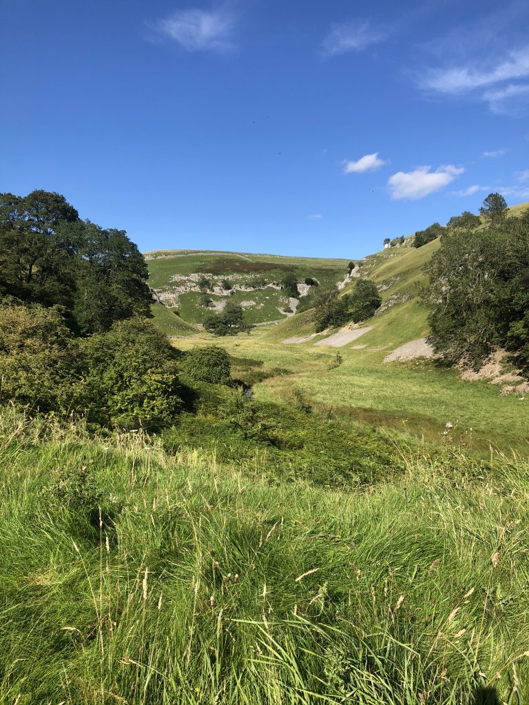 view up the valley towards trollers gill